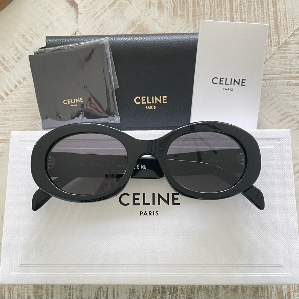 Celine Glossy Black Oval Sunglasses